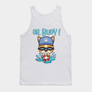 Funny Corgi Goes Swimming with a Buoy - Pun Intended Tank Top